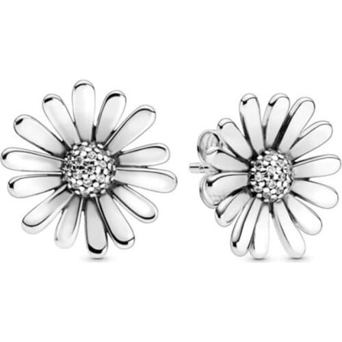 Spring Pave Daisy Flower Statement Pandora Earrings For Women 925 Sterling Silver earring silver 925 jewelry