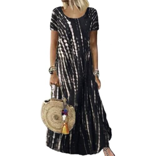 Women O Neck Tie Dye Short Sleeve Large Hem Maxi Dress Streetwear for Banquet