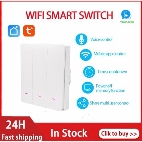 1/2/3 Gang Push Button Switch No Neutral Wire Tuya APP Remote Control Smart Light Switch Compatible With Alexa Google Home