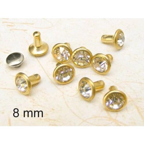 1000 sets 8mm clear Glass Round Rhinestone (in gold frame)Rivet Stud for more chic bag, pusre and craft project