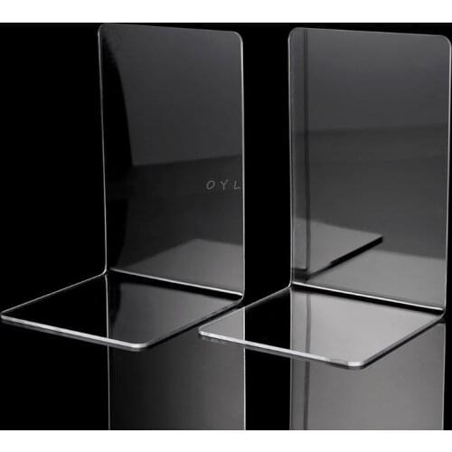 2Pcs Clear Acrylic Bookends L-shaped Desk Organizer Desktop Book Holder School Stationery Office Accessories