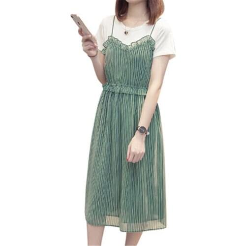 2019 New dress summer dress fashion wave pregnant women dress summer new two-piece pleated dress 648