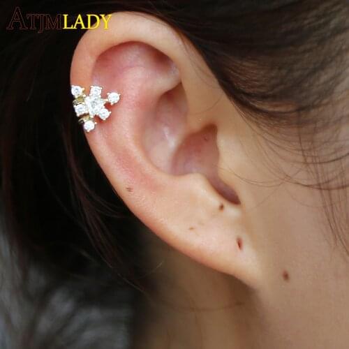 2020 New Hot Fashion 925 Fine silver Jewelry Gold Color CZ Rhinestones High Quality delicate Ear Clip Single Earrings For Women