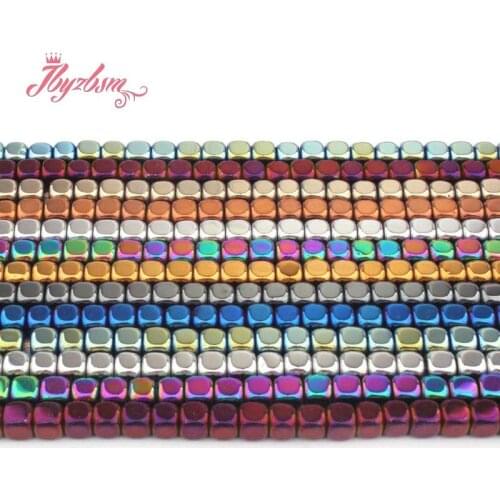 4mm Smooth Cube Suqare Hematite Beads Natural Stone Beads For Necklace Bracelets Earring Woman Jewelry Making 15" Free Shipping