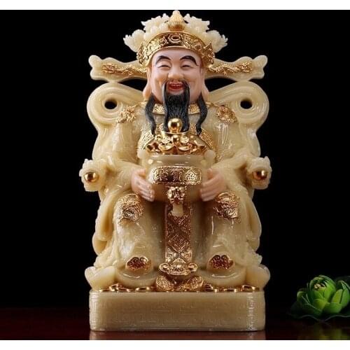 40cm large # High-grade home company SHOP Mascot yellow fortune god God of wealth Natural jade gilding carving Sculpture