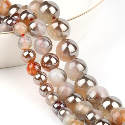 6/8/10mm Natural Stone Beads Glitter Silver Brown Cracked Agates Round Spacer Beads For Jewelry Making DIY Bracelets Accessories