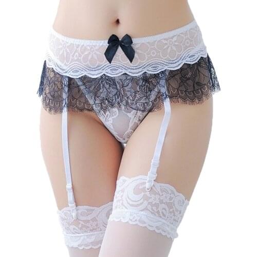 Sexy Lace Top Thigh High Stockings For Women Floral Wedding Garter Belt + Transparent Nylon Stockings Female Erotic Lingerie