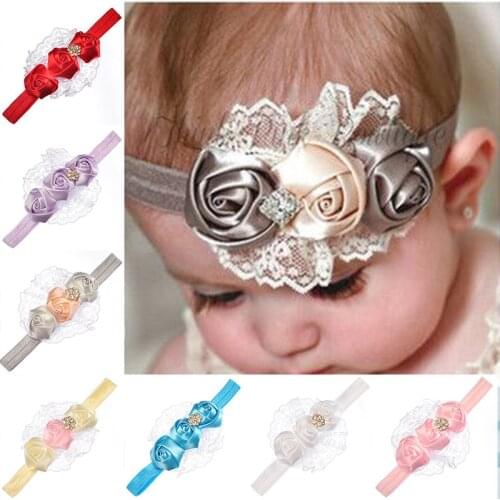Baby Hair Bows Girls Headwear Retail new fashion Hair Bands Lace mix 3 Rose headbands Children Flower Hair Accessories