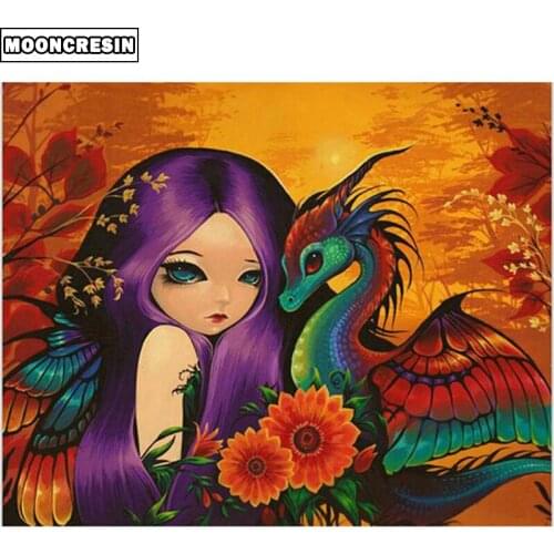 Diy Diamond Painting Full Square Drill 3D Diamond Embroidery Elf Girl Cross Stitch Dragon Mosaic Needlework Art Home Decoration