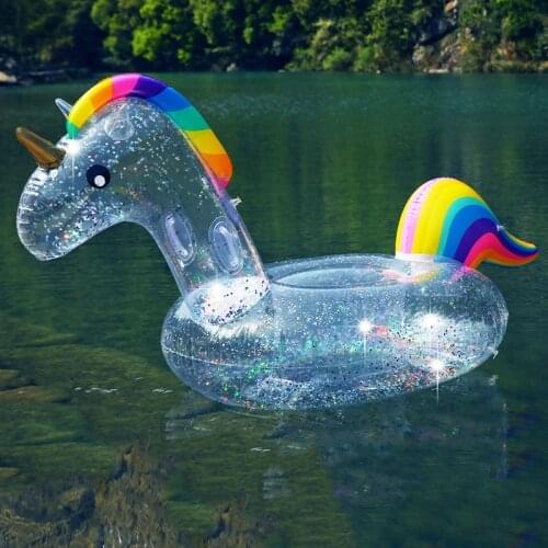 180cm Giant Inflatable Magical Pool Float with Glitter Inside Unicorn Swimming Ring Seat Boat Water Sport Buoy Floating Mattress
