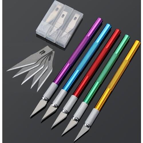 Metal Handle Engraving Cutter with 6pcs Blade Non-Slip Craft Carving Sculpture Knife Safety Cutter Paper Knife Accessories