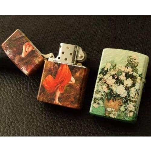 Chinese brand made in China,Zorro color printing Van gogh Sunflower retro antique grinding wheel Kerosene gasoline lighter