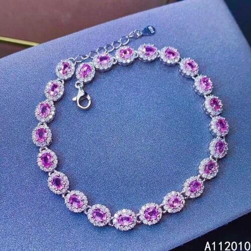 KJJEAXCMY Fine Jewelry 925 Sterling Silver inlaid pink sapphire women hand bracelet vintage support test hot selling