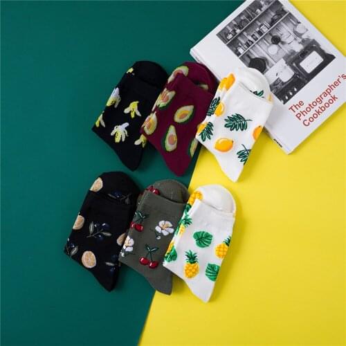 Korean style female fruit pattern socks lemon avocado pineapple orange powder short funny cotton socks ladies happy socks