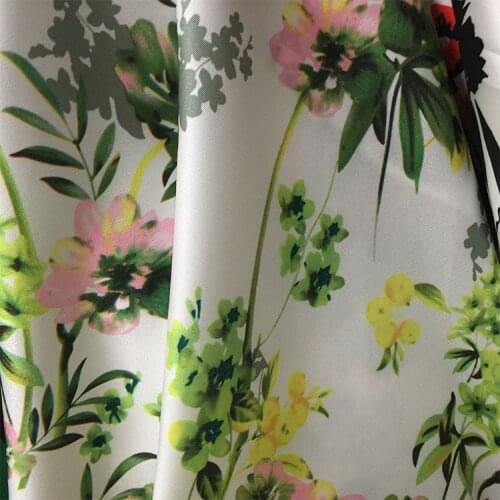 LEO&LIN White Heavy Imitation Silk Screen Satin Twill Weave Dress Coat Flower Fashion Fabric 50cm