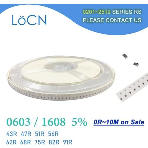 0603 J 5% 5000pcs 43R 47R 51R 56R 62R 68R 75R 82R 91R OHM SMD Resistor 1608 430 470 510 560 620 680 750 820 910 chip resistor