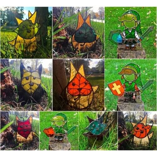 Cute Leaf Elf Garden Statue Ornaments with Corner Stakes Cartoon Sculpture Creative Outdoor Garden Decor Art Crafts Home