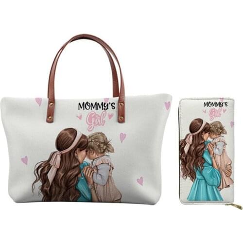INJERSDESIGNS Fashion Super Mom&Girl Print Lady Shoulder Bags Luxury Handbags&Purse Set Females Handbag Tote Bags For Women 2020