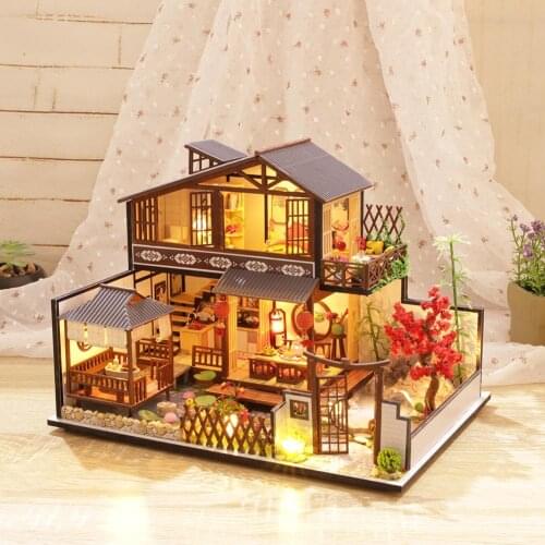 DIY Dollhouse Kit Assembled Miniature Cabin Handmade House with Music Movement for Christmas Birthday Valentines Day Gift #CW