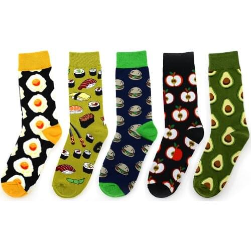 Happy Funny Men Sock Cotton Personality Happy Art Cartoon Omelette Burger Avocado Bird Fish Female Socks Oil Sock Christmas Gift