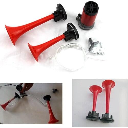 New Car Truck Train Super Loud Dual Air Horn 12V 135 db Trumpet & Full Kit Red Car Styling Auto Accessories