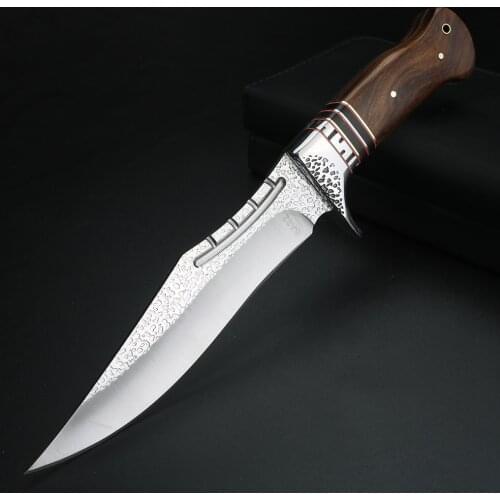 Solid Wood Handle Outdoor Survival Fixed Blade Knife for Camping Hunting Hiking Fishing High Hardness Straight Knives