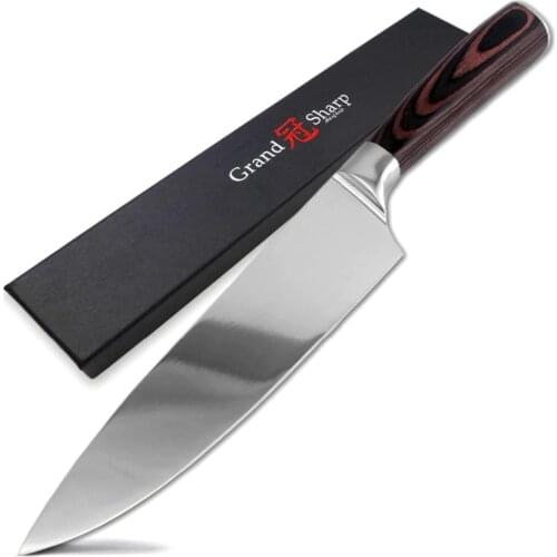 GRANDSHARP 8 Inch High Quality Chef Knife High Carbon AUS-8 Japanese Stainless Steel Pakka Handle Kitchen Knife Cooking Tools