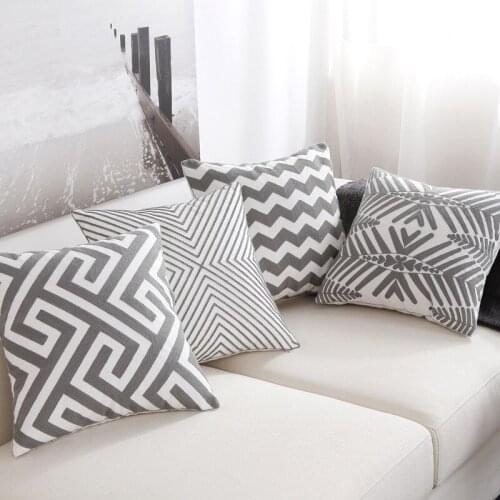 Embroidery Pillow Cushion Cover Nordic Style Geometric Grey White Striped Sofa Throw Pillows Polyester Cotton Bedroom Pillowcase