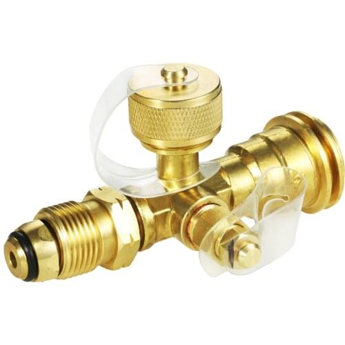 Propane Brass Tee with 4 Port Propane Tee Adapter Converter For Motorhomes Tank RV Camping Gas Grill, Camping Stove, Heater