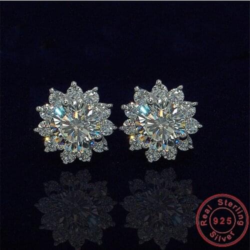 Vecalon Charming Flower earring AAAAA Cz stone Real 925 Sterling silver Statement Party wedding Stud Earrings for women Jewelry