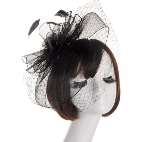 Bridal hat feather headdress linen bridal top hat mesh hat European British headdress bride headdress hair accessory