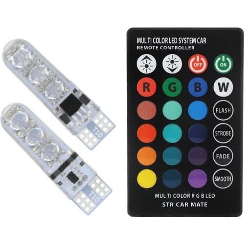 New 2 pcs T10 w5w RGB LED Bulb 5050-6SMD COB canbus Car With Remote Controller Flash/Strobe Reading Wedge Light Clearance lights