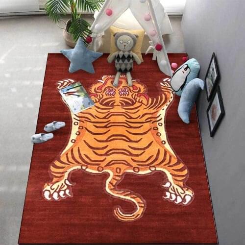 Tibetan Tiger Lying Ethnic Style Big Red Black Lake Blue Living Room Bedroom Bedside Carpet Floor Mats Door Mat Bath Mats