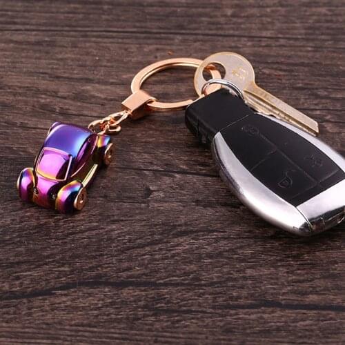 Creative Car Keychain Mini Cars Shape With LED Light Colourful Key Ring Couple Metal Fashion Pendant Gift Wholesale