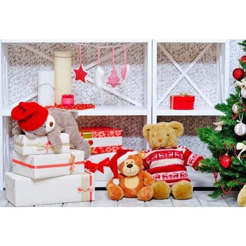 VinylBDS Newborn Christmas Photography Backdrops Bear Christmas Tree Backdrops Children Backgrounds Photo Studio