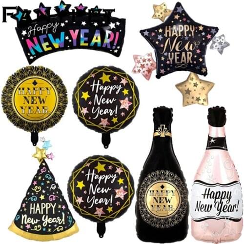 50pcs Navidad 2021 Happy New Year Foil Balloons Beer cup hat Black Gold Air Globos Wedding Birthday Party Decorations Kids Toys
