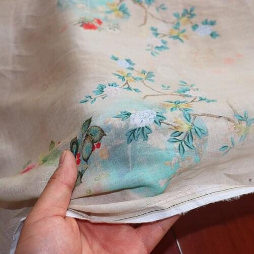 High quality Tencel ramie material Floral digital printing sewing High grade robe dress cheongsam fabric