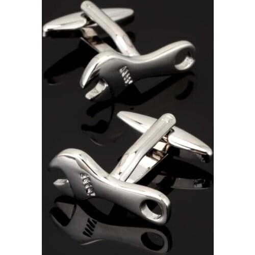 XK353 iGame Men Gift Wrench Cuff Links Silver Color Copper Material Novelty Spanner Tool Design 1 double