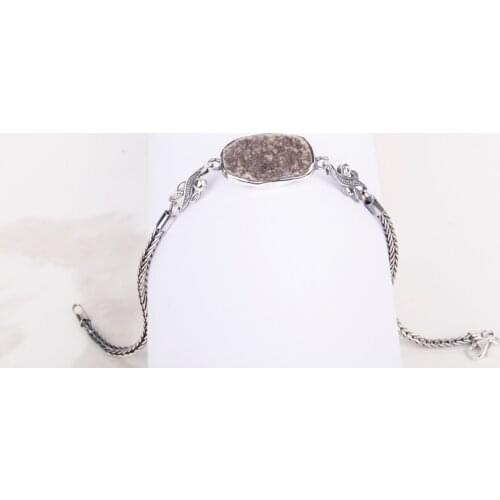 UM US JEWELRY Chalcedony Natural Stone Handmade 925 Sterling Silver Women Wristbands