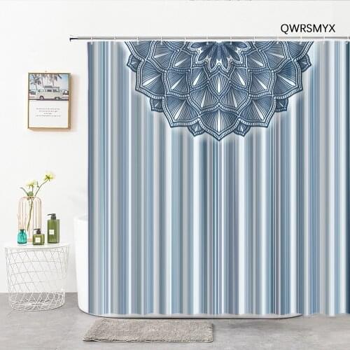 Mandala Geometric Shower Curtains Set Hook Rings Decorative Multicolor Lines Luxury Waterproof Bathroom Curtain Fabric Washable