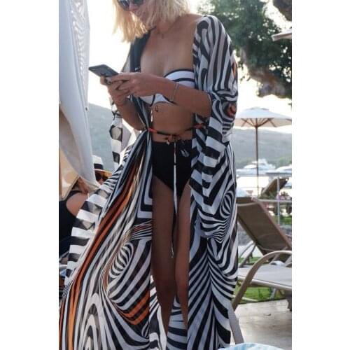 Womens Boho Style 3/4 Sleeves Chiffon Long Kimono Cardian Summer Floral Blouses Loose Clothing