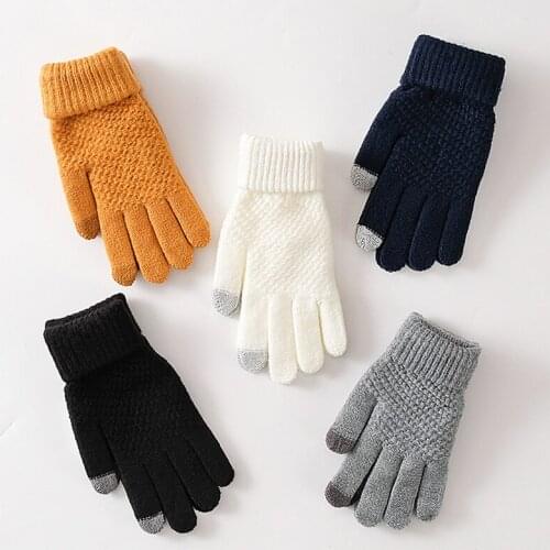 Winter Warm Full Finger Gloves Women Knitted Solid Touch Screen Mittens Men Thick Cycling Driving Gloves PJ016