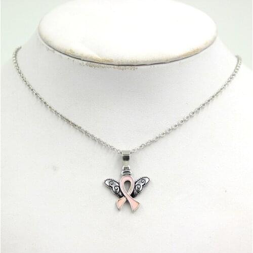 1PC New Arrival Breast Cancer Necklace Pink Ribbon Necklace Angel Pendant Necklace for Breast Cancer Awareness Gifts