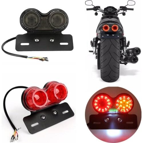 Universal Motorcycle LED Taillight 12V Dual Motorbike Rear Stop Brake Turn Signal Indicators Lamp License Plate Lights 1Pc
