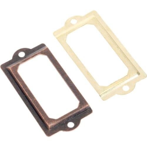 12Pcs Drawer Label Frame Pull big Metal Tag File Name Iron Card Holder Red Antique Brass/Golden Vintage 70mmx33mm with screws