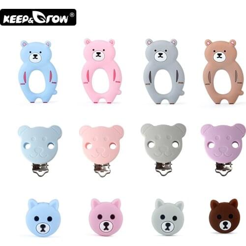 2pcs Rodent Silicone Bear Baby Teethers Silicone Beads Baby Pacifier Clips DIY Teething Necklace Toys Clip Nipple Clasps