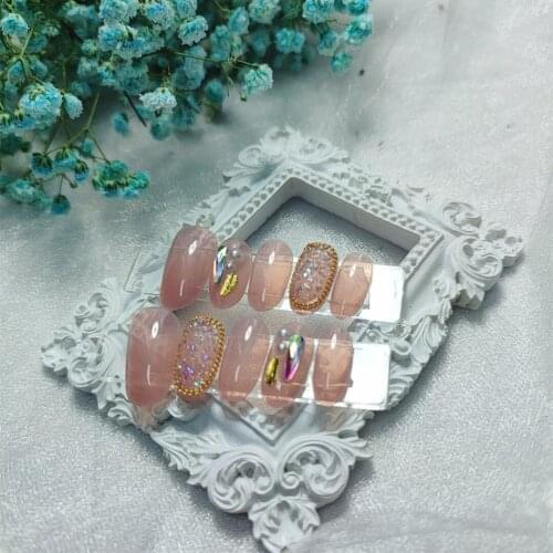 Newly 24pcs Pearl Inlaid Nail Patch Glue Type Removable Long Paragraph Fashion Manicure Save Time False Nail Patch