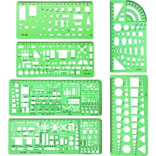 6 Pieces Plastic Measuring Templates Building Formwork Stencils Geometric Drawing Rulers for Office and School,Green