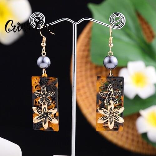 Cring Coco Vintage Acrylic Drop Earrings Wholesale Big Triangle Turtle Hibiscus Jewelry Earring Dangle Earrings for Women 2021
