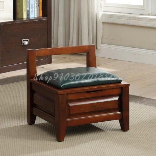 American Small Stool Household Solid Wood Country Retro Back Table Chair Living Room Square Stool Low Stool Shoes Stool